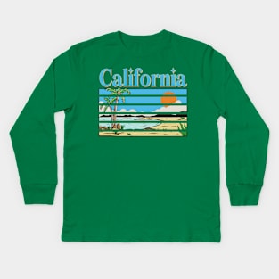 California Vacation Beach Retro Graphic Kids Long Sleeve T-Shirt